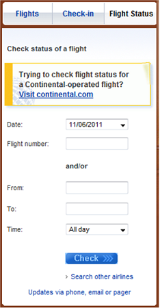Checking flight status on United.com